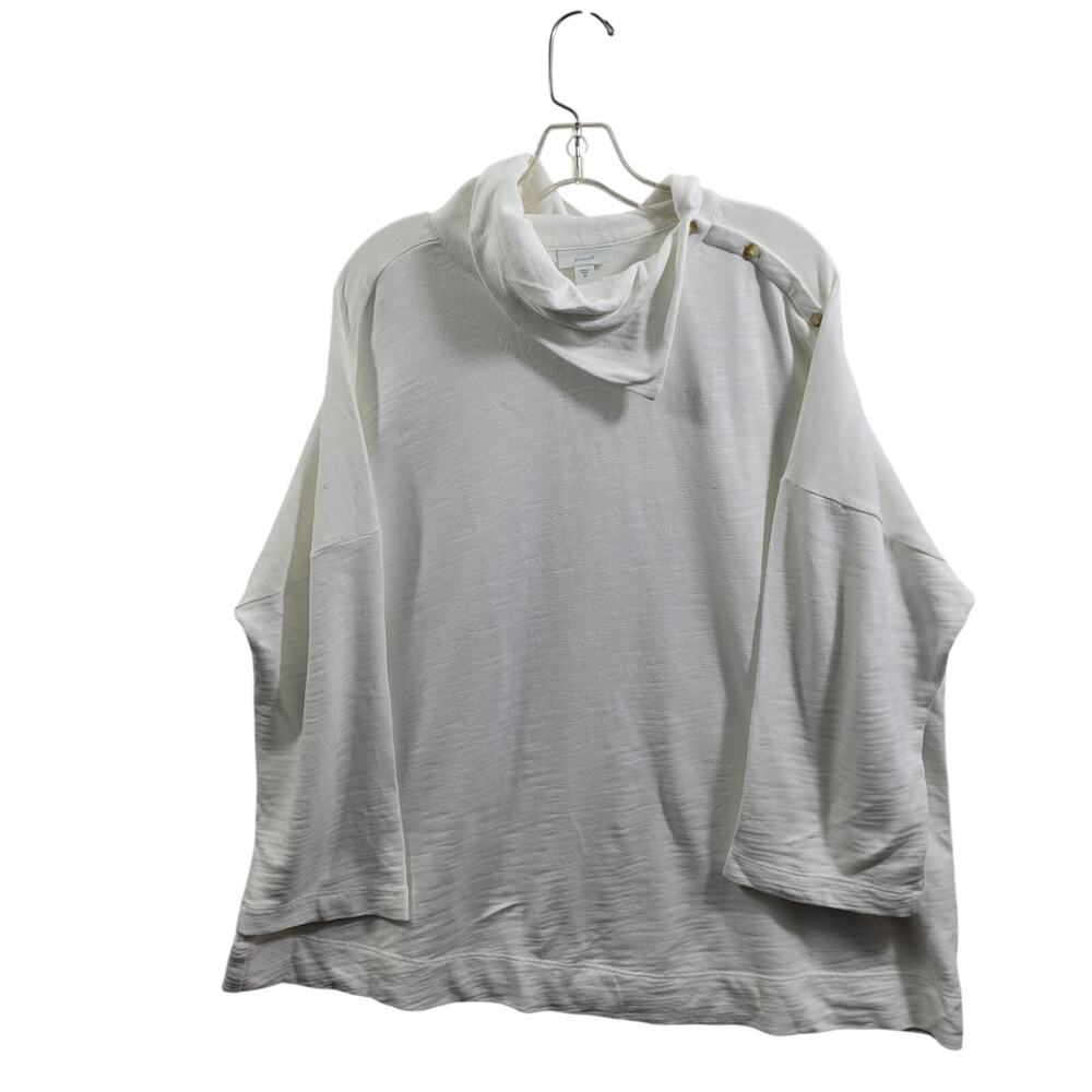 Pure Jill White Side Shoulder Button Split Collar Blouse Size 2X 121624-1003 - Picture 1 of 8